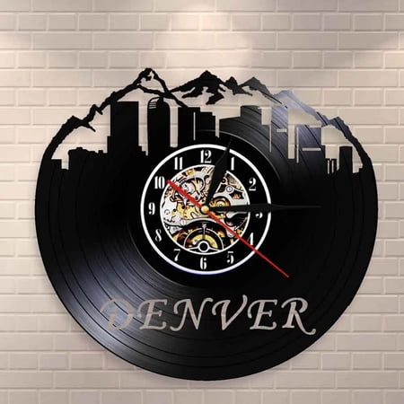 Denver Skyline Vinyl Wall Clock,Vinyl Record Clock Wall Art Black Handmade Art Home Unique Gift idea