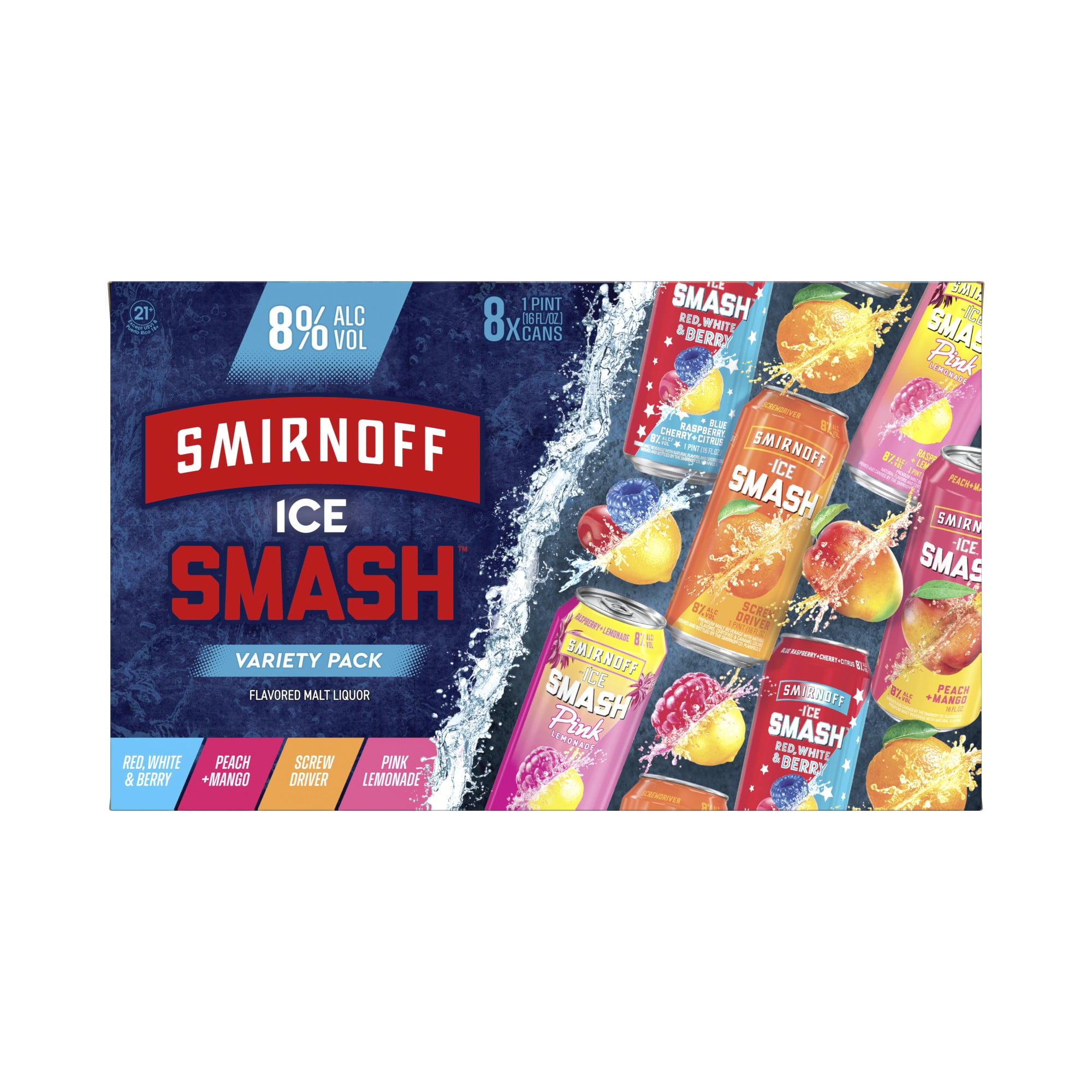 Smirnoff Ice Smash Variety, 8 pack, 16 fl oz Cans, 8% ABV