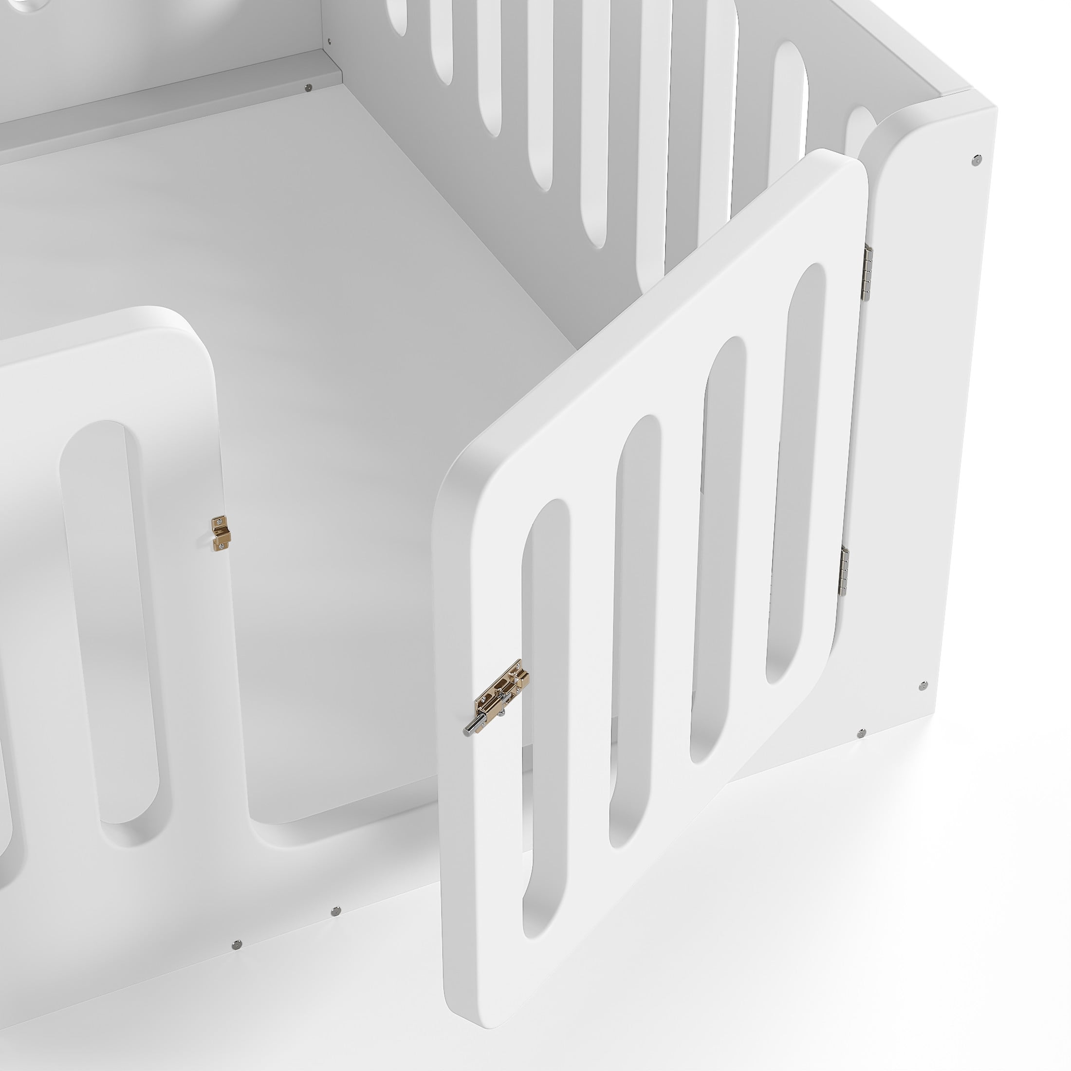 GDF Studio Full Size Montessori Floor Bed with High Guardrails & Door, Low-Profile Design, White