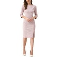 thumbnail image 2 of INSPIRE CHIC Women's Tweed Dress Boat Neck 3/4 Sleeve Knee Length Work Dress XL Pink, 2 of 6