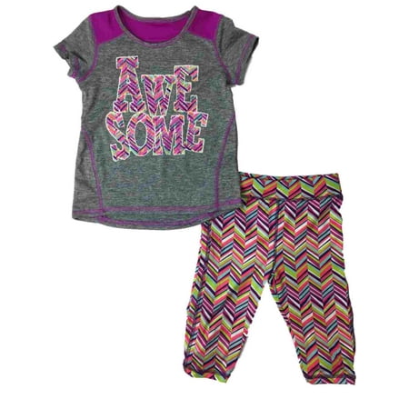 Awesome Outfit - Infant Toddler Girls Gray & Purple Awesome Chevron Outfit 2 Piece Workout Outfit