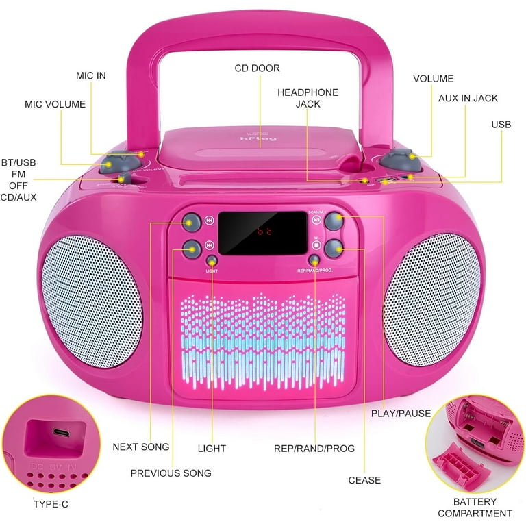 hPlay GC09 Kids Boombox, Top Loading CD Player, Bluetooth