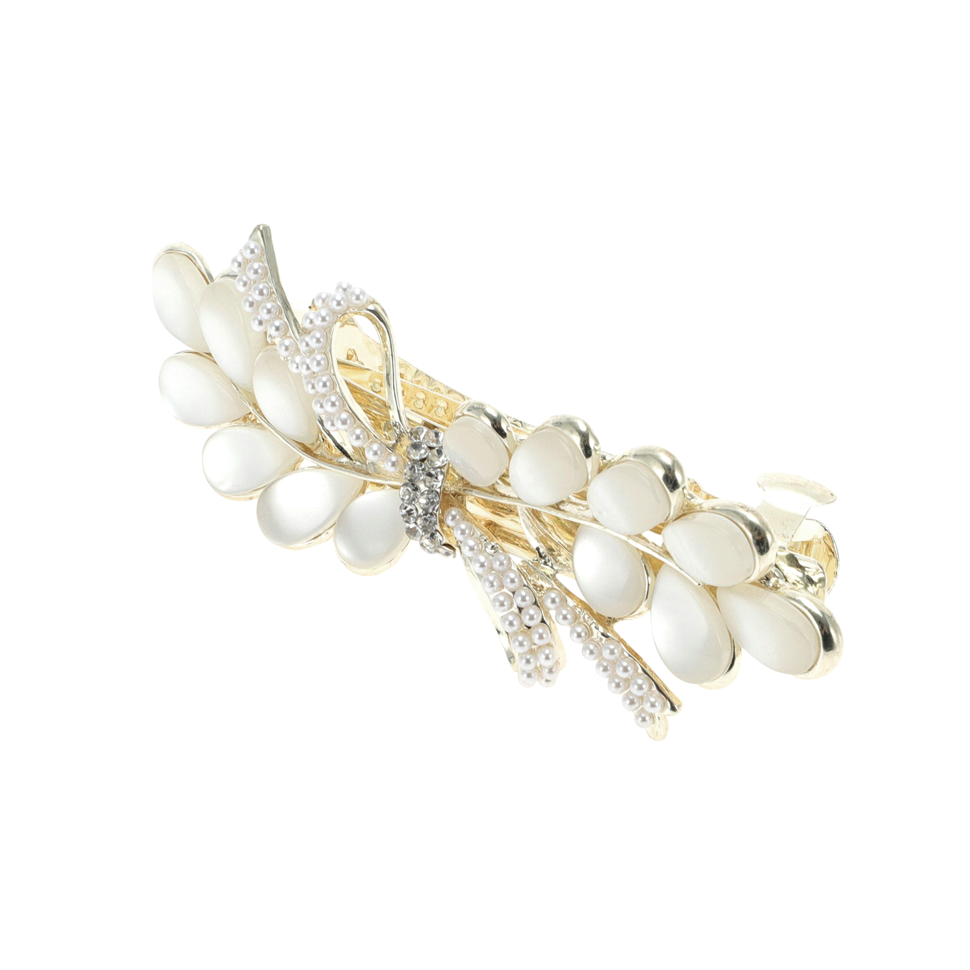 Unique Bargains Wisteria Flower French Barrette Hair Clips Gold Tone White