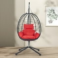 thumbnail image 2 of UHOMEPRO Outdoor Egg Chair, Patio PE Wicker Swing Egg Chair with Stand, Cushion and Headrest, All-Weather Rattan Hanging Basket Chair Hammock Chair for Home Bedroom Patio Balcony, Red, 2 of 7