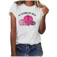 thumbnail image 1 of En Octobre Nous Portons des Hauts Roses pour Femmes Col Rond Manches Courtes Blouse Décontractée Imprimée Sensibilisation au Cancer du Sein, 1 of 5