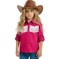 thumbnail image 6 of mgoYE Western Boys' Girls Button-Down Shirts Long Sleeve, Pearl Snap Shirt(Hot Pink,5-6 Years), 6 of 9