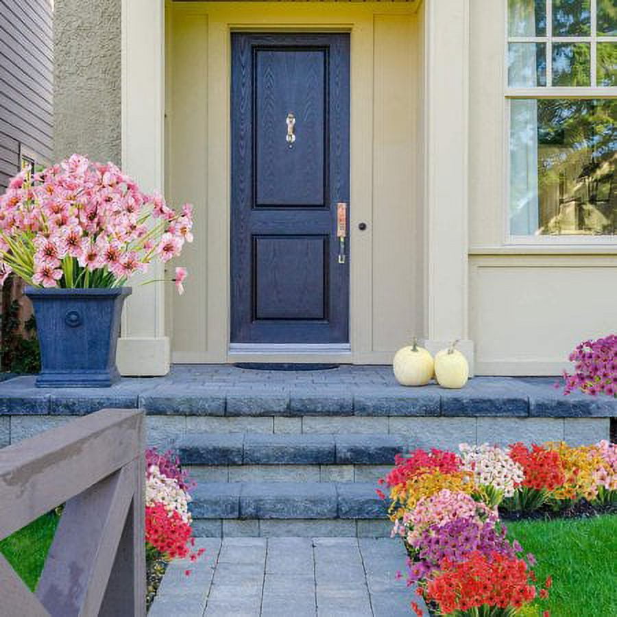 20 Bundles Artificial Outdoor Flowers UV Resistant Fake Flowers No Fade Faux Plastic Greenery Shrubs Garden Porch Window Box Decorating