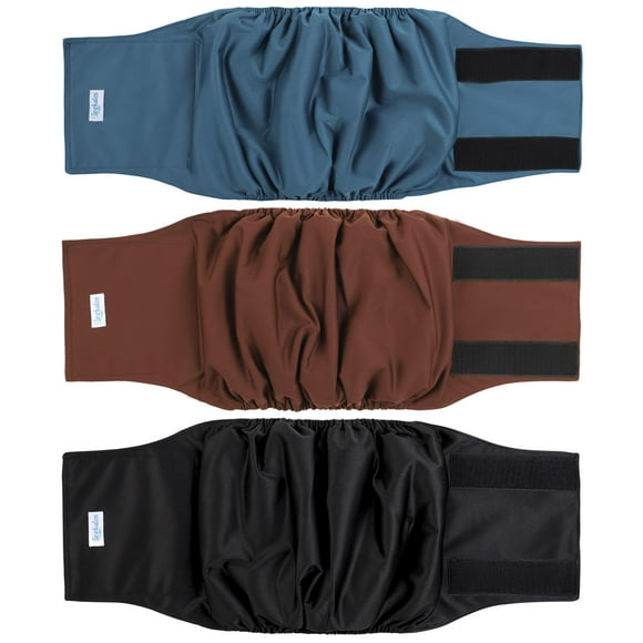 Leekalos Colliers pour Chiens (Lot de 3), Bandes Absorbantes pour Ventre de Chien, Lavables et Réutilisables (Noir, Bleu, Café, Moyen)
