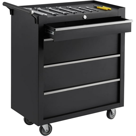 Telyswee Rolling Tool Chest, 4-Drawers Metal Tool Box Organizer w/Auto Locking System & Lockable Wheels, Sliding Drawers, Detachable Top, Tool Storage Cabinet for Garage Workshop
