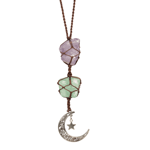Handmade Hanging Ornaments Car Rear View Mirrors Decor Car Charm Home Decoration Natural Gemstone Moon and Star