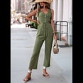thumbnail image 5 of Womens Jumpsuits Dressy Summer Sleeveless U-Neck Casual Wide Leg Long Pants Rompers green XL, 5 of 7