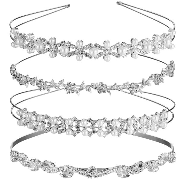 TecUnite 4 Piezas Diademas de Boda con Diamantes de Imitación Cristal Florista Hojas Corona Diadema Tiara Mujer Perlas de Imitación Diamantes de Imitación Tocado para Novia Damas de Honor Fiesta de Bo