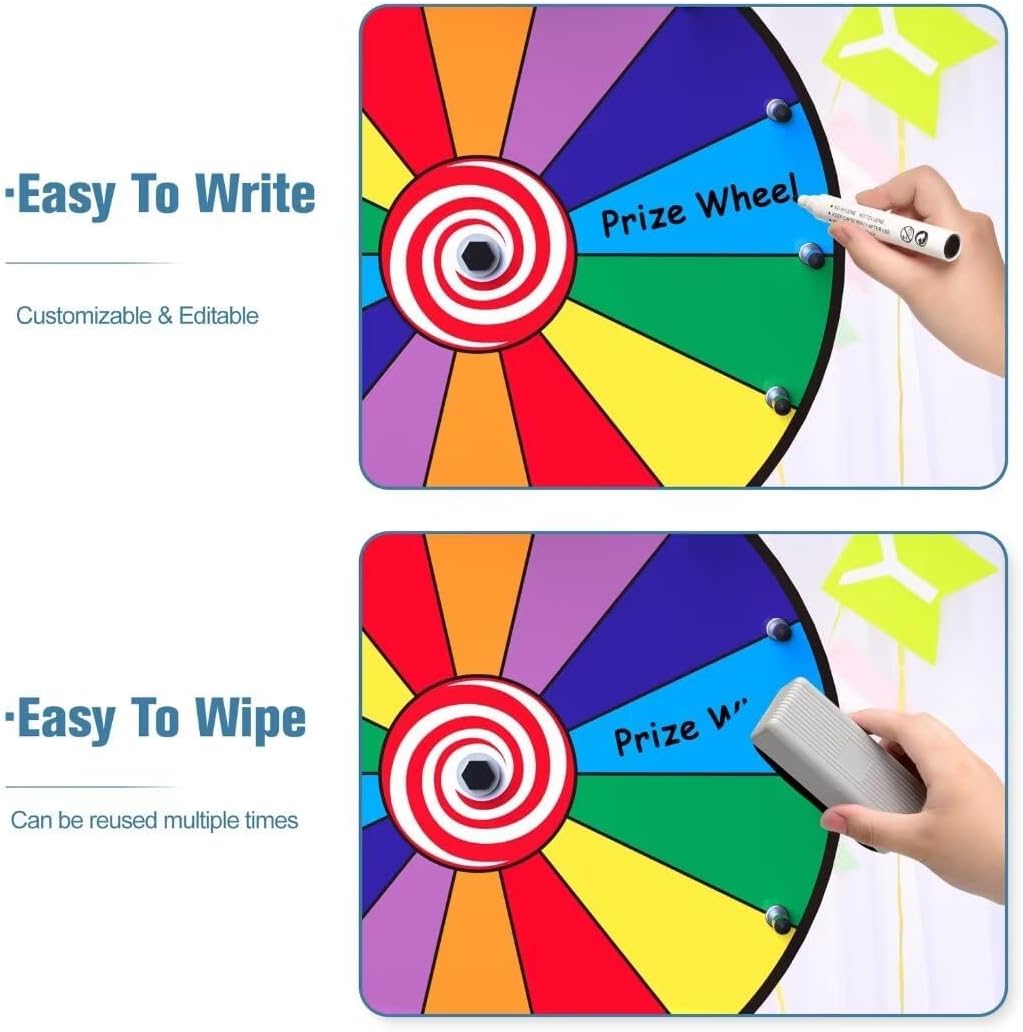 12 inch 14 Slots Tabletop Spinning Prize Wheel with Stand Dry Erase Spinner for Party Games,Classroom Rewards and Carnival Activities