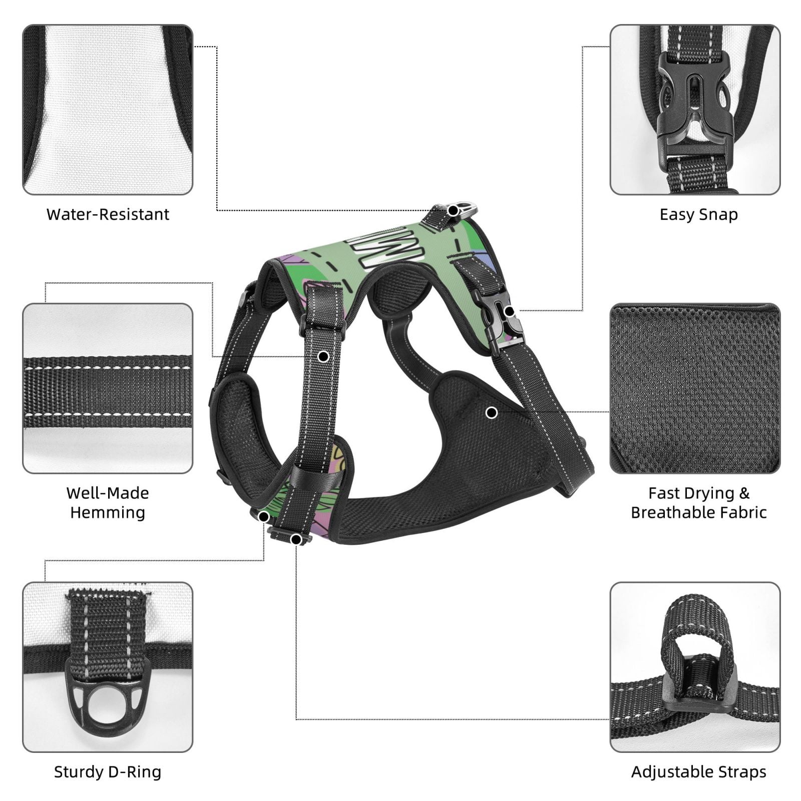 Vsdgher Summer Dog Harness, No-Pull Pet Harness, Dog Vest, Pet Vest for Small to Large Dogs-X-Large