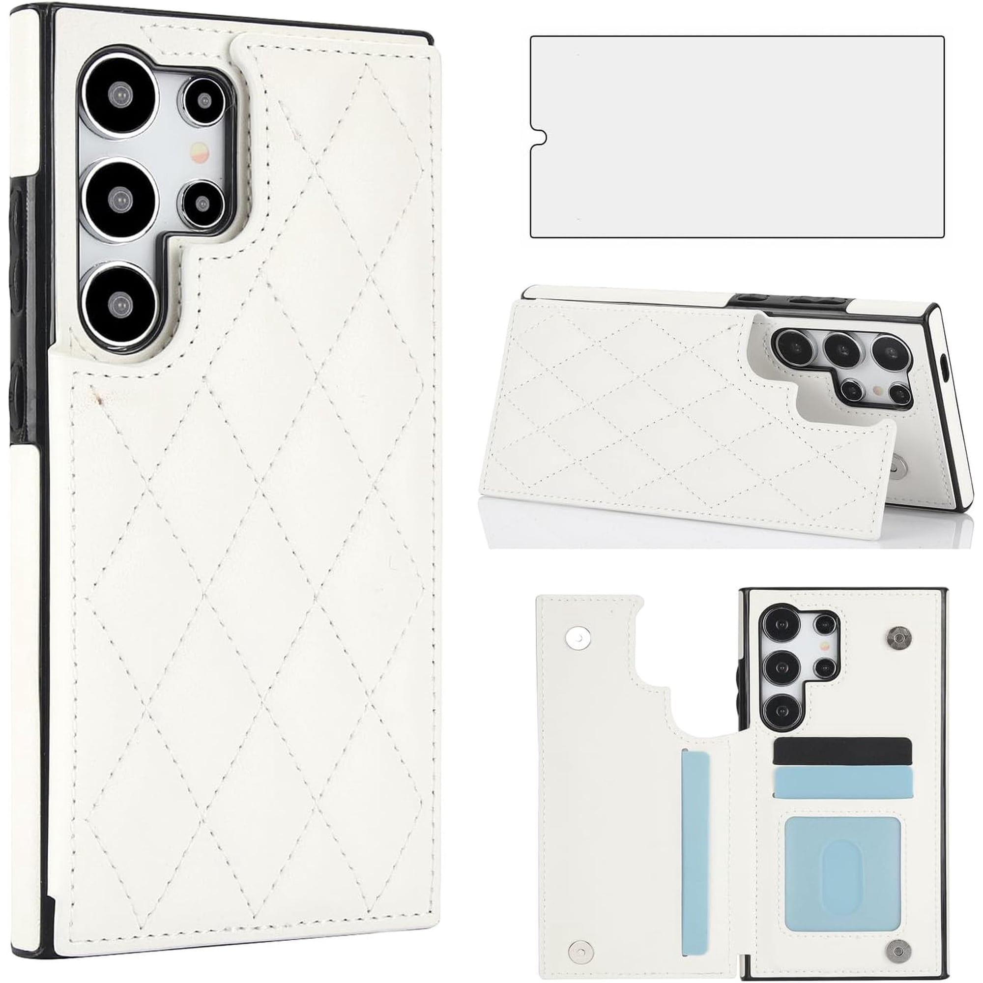 HCTian Phone Case for Samsung Galaxy S24 Ultra 5G Wallet Cover with Tempered Glass Screen Protector and Leather RFID Card Holder Stand Cell Accessories S24Ultra 24S S 24 24Ultra Women Men