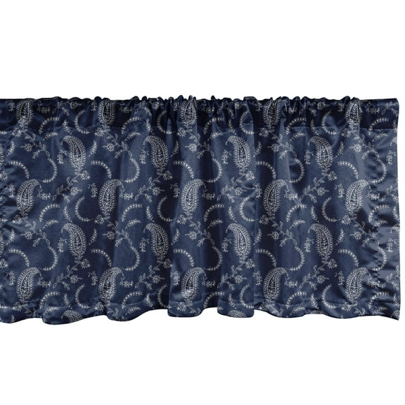 Paisley Window Valance Pack of 2, Vintage Style Pattern of Floral Leafy Motifs Oriental Elements, Rod Pocket Curtain Valances Kitchen Bedroom, 2 Sizes, Dark Violet Blue and White, by Ambesonne