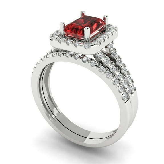 Clara Pucci 18K White Gold 1.72 Natural Garnet Engraveable Engagement Ring   Wedding Band Set