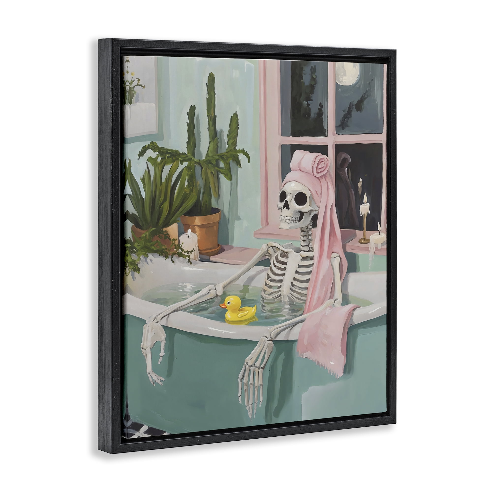 Stupell Industries Midnight Soak Skeleton Black Framed Floater Canvas Wall Art, design by The Prints Vibe