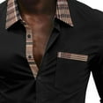 thumbnail image 4 of Handshe Men's Long Sleeve Collared Shirt with Solid Color Patchwork Plaid Print and Button Pockets for Office and Daily Wear, 4 of 5