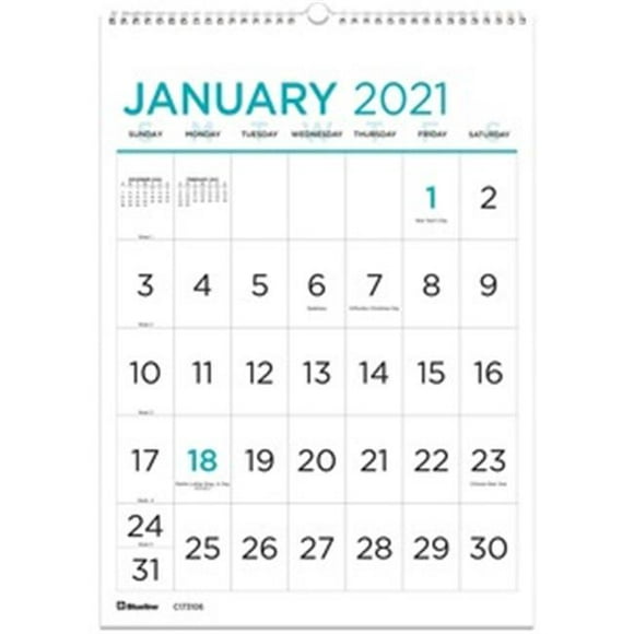 Rediform REDC173106 12 x 17 in. Large Print Wall Calendar&#44; Light Blue