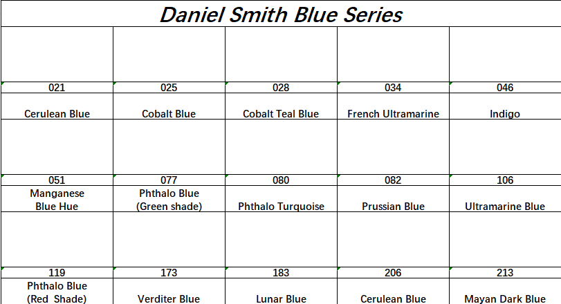 Daniel Smith Extra Fine handmade Watercolor Blue Series 15ml 2ml Professional Artist, Adult Painting Art Supplies+Color Card