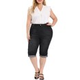 thumbnail image 5 of FAB CURVES Juniors Plus Size Rolled Hem Mid-Rise Knee Length Skinny Denim Jeans, 5 of 6