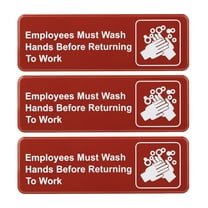 Excello Global Products Employees Must Wash Hands Before Returning to Work Sign: Easy to Mount Plastic Safety Informative Sign With Symbols Great for Business, 9"x3", Pack of 3 (Red) - EGP-HD-0133