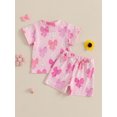thumbnail image 6 of Toddler Baby Girls Shorts Clothing Set 6 12 18 24 Months 2T 3T Bow Print Short Sleeve Round Neck Tops Elastic Waistband Pockets Shorts Outfits, 6 of 9