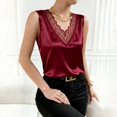 thumbnail image 2 of Womens Elegant Lace Trim V Neck Satin Tank Top Glossy Silk Sleeveless Camisole Slim Fit Basic Inner Layering Blouse For Daily Office Night Out Summer Outfit, 2 of 4
