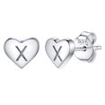 thumbnail image 1 of Pendientes de corazón inicial de Silvora, tachuelas de plata esterlina hipoalergénicas para mujer, diminuta letra X, dijes de oreja, regalo de joyería para cumpleaños, día de la madre, 1 of 8