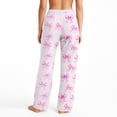 thumbnail image 4 of Women's Bowknot Print Plush Pajama Pants, Soft Fleece Casual Sleep Lounge Trousers Warm Nightwear Slacks, Purple Pink, XS, 4 of 5
