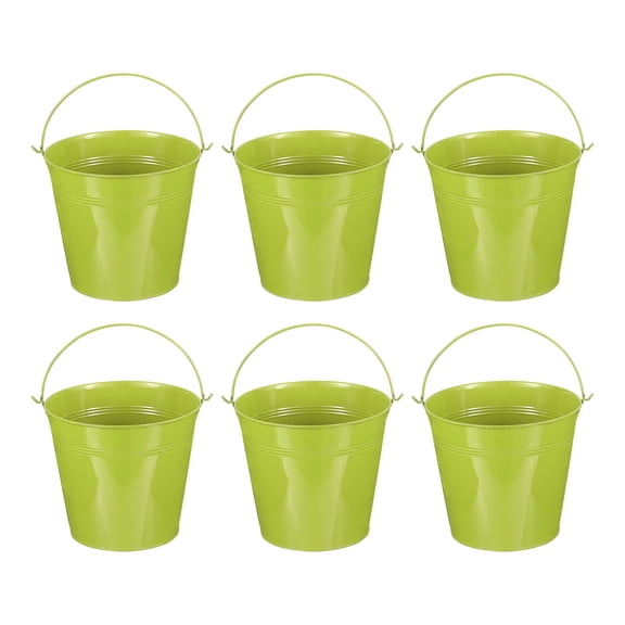 Uxcell 7"x6.4" Small Metal Buckets with Handle Mini Galvanized Bucket Colorful Easter Buckets Green 6 Pcs