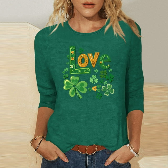 Mceream Chemise de la Saint-Patrick pour Femmes - Tunique Trèfle Irlandais Décontractée Manches 3/4 Col Rond Grande Taille Blouses Habillées Vêtements Décontractés Vert TTG