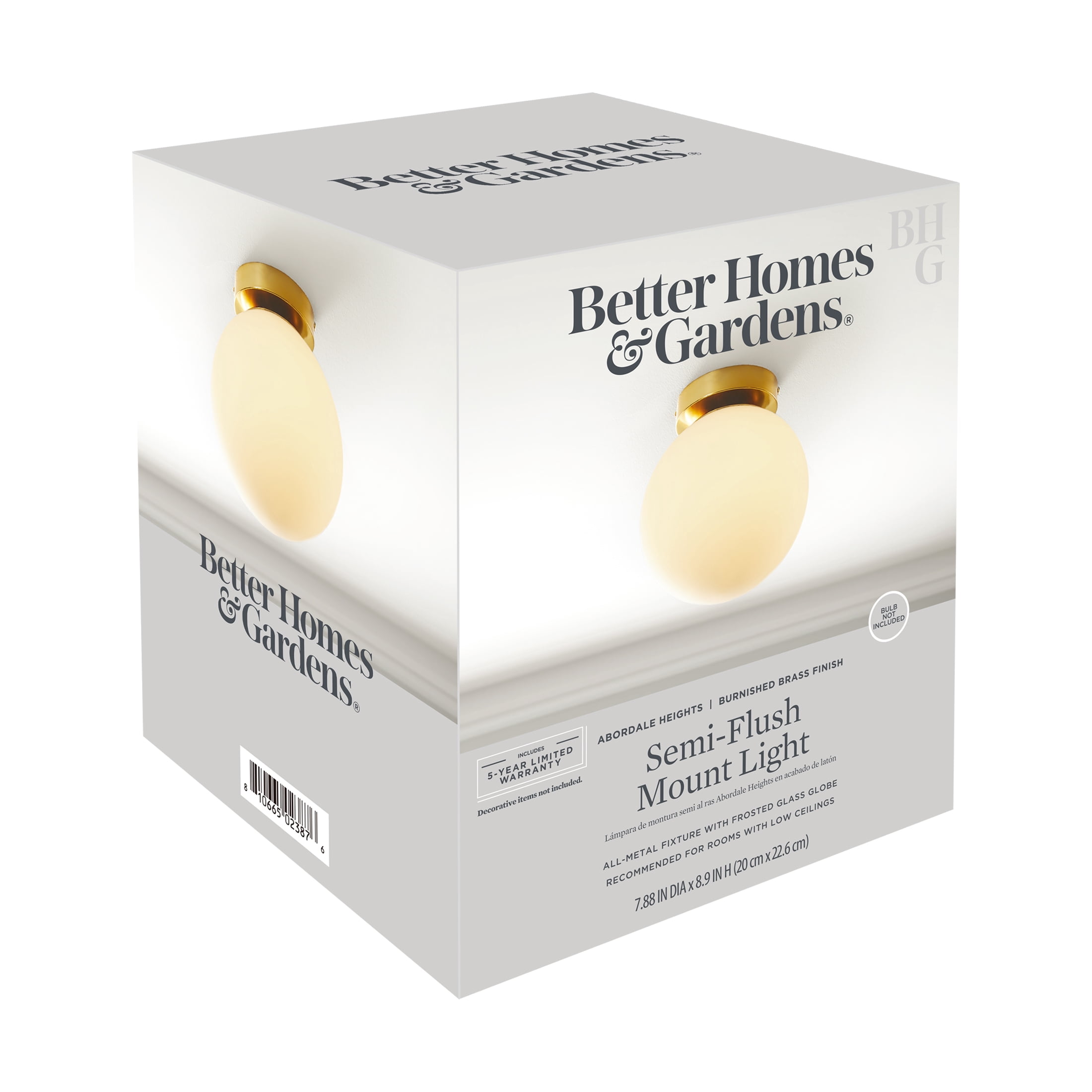 Better Homes & Gardens Frosted Globe Glass Ceiling Light, Brass, Light Bulb Included