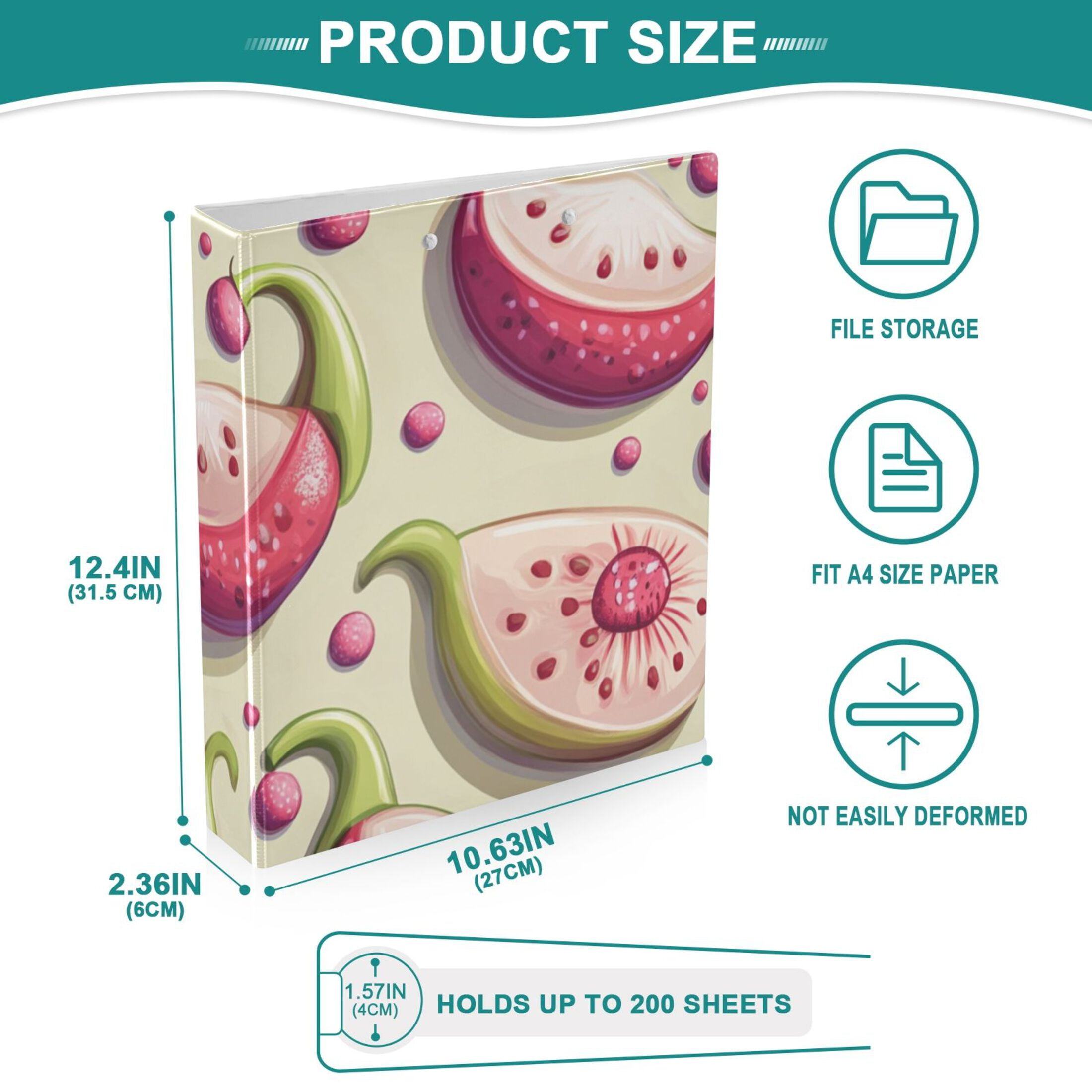 Mysterious Fruits 3 Ring Binders 1.5 inch Hardcover File Folders with Interior Pockets A4 Size Organizer for School Office Hospital