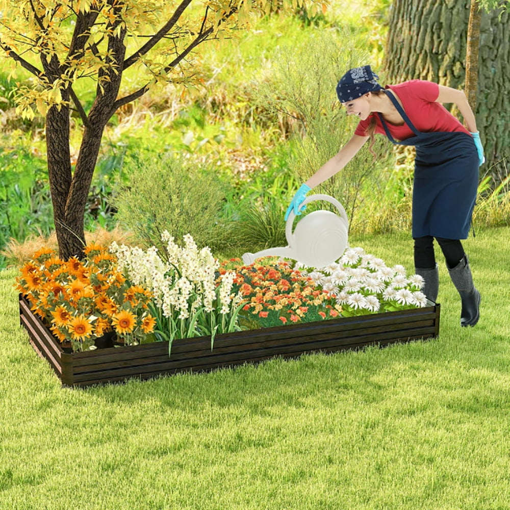 GVN Large Outdoor Metal Planter Box for Vegetable Fruit Herb Flower-Coffee, Outdoor Wooden Elevated Raised Garden Bed for Patio or Yard Gardening