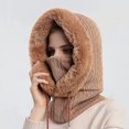 thumbnail image 5 of Chapeau de Fourrure d'hiver Ensemble de Masques Capuche pour Les Femmes 3in1 tricot Polaire doubl Cou Chaud en Plein air Ski Coupe-Vent Chapeau pais, 5 of 5