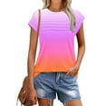 thumbnail image 2 of Women's Tops Crew Neck Pleated Cap Sleeve Gradient Tunic Shirts Summer Casual Loose Comfortable Tee (L, Multicolor), 2 of 7