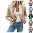thumbnail image 5 of (One) Women's Metal Bomber Jacket Lightweight Zipper Long Sleeve Fashion Jacket, 5 of 6