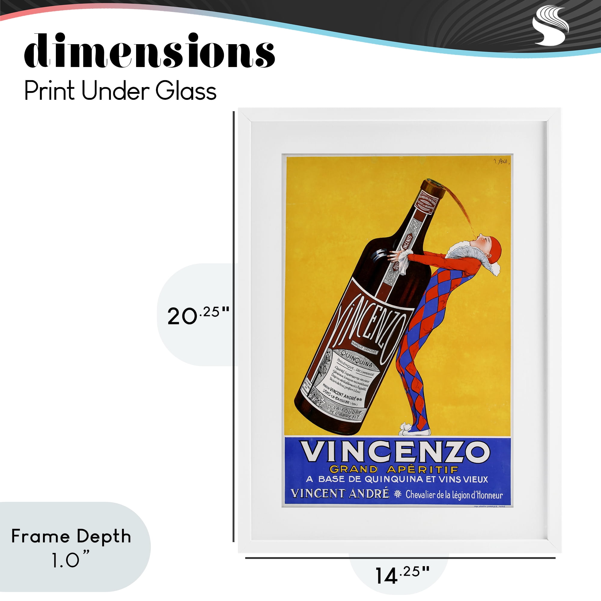 Stupell Industries Vincenzo Vintage Wine White Framed Print Under Glass, design by Vintage Posters