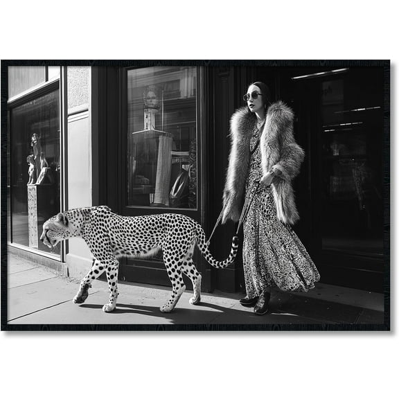 Aaheei Vintage Prints Wall Art Cheetah Canvas Funky Leopard Artwork Vintage Trendy Painting Cheetah Wall Art Black And White Animal Pictures Fashion Woman Canvas Art Leopard Fashion Poster