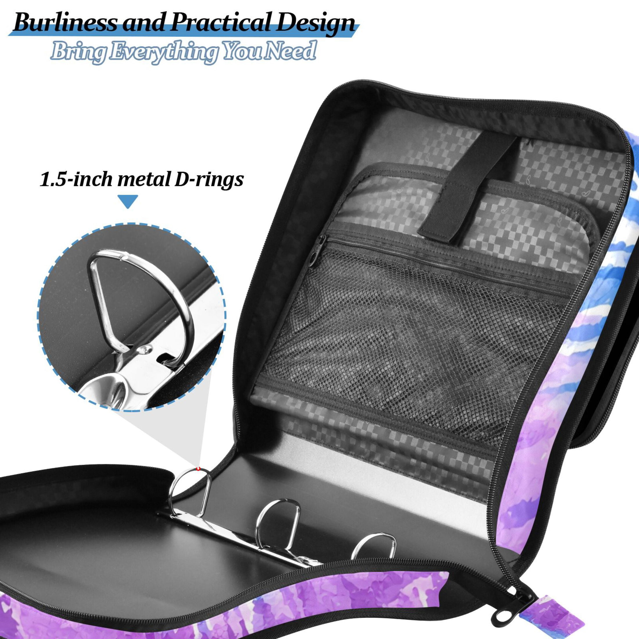ALAZA Zipper Binder Tie-dye Purple-p2 3 Ring Trapper Keeper File Folder Organizer Bag