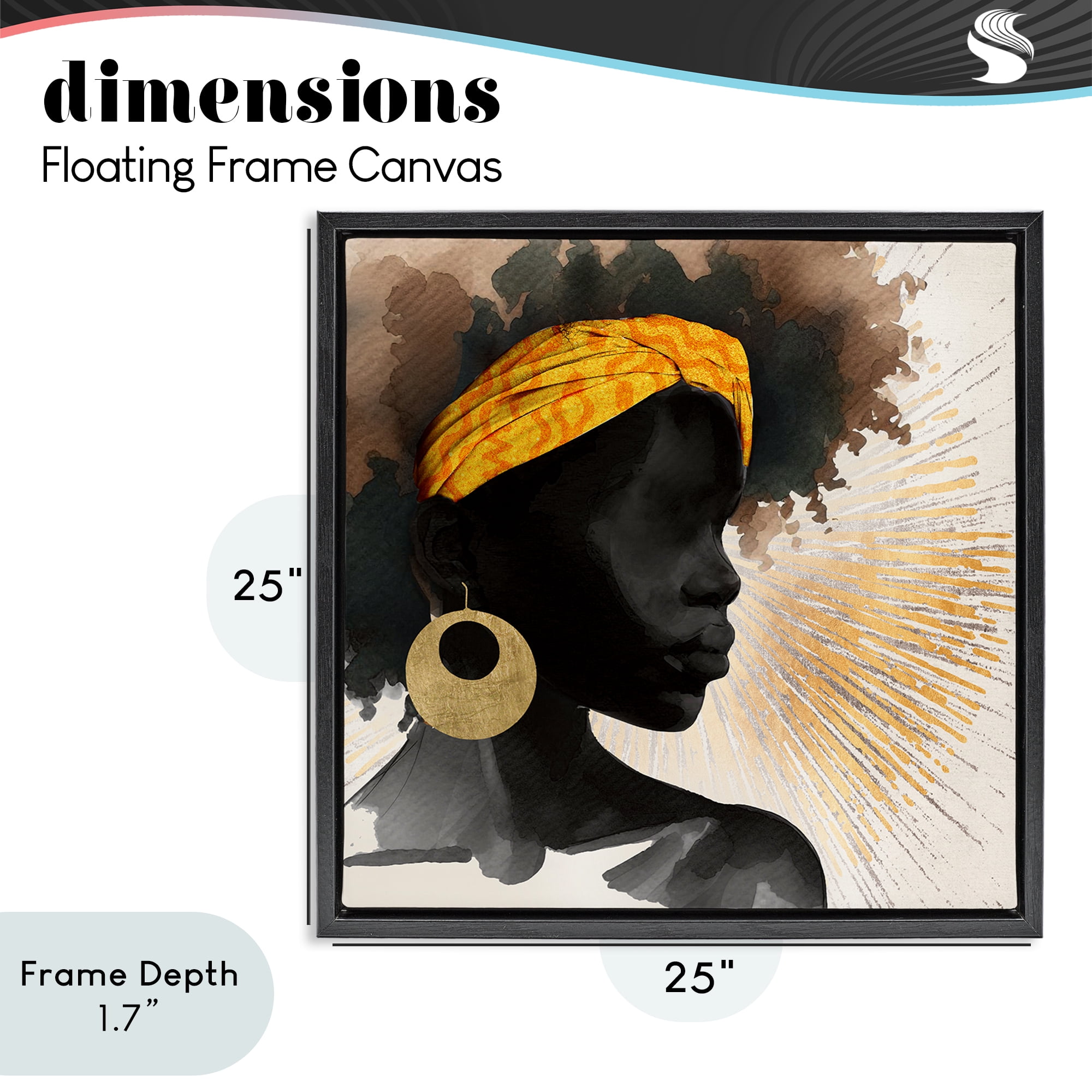 Stupell Industries Sunburst Silhouette with Headwrap Black Framed Floater Canvas Wall Art, design by CAD Designs