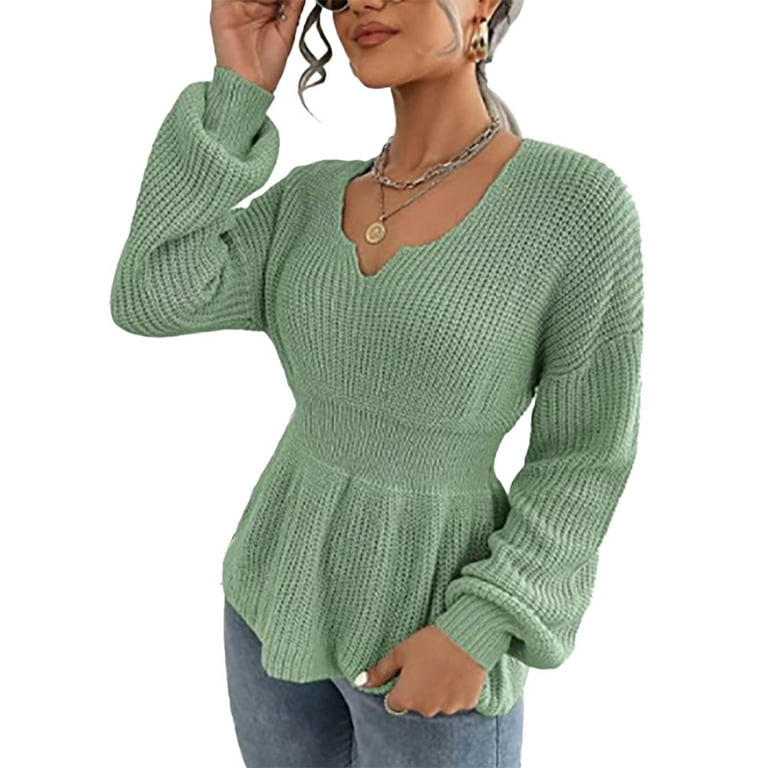 Hotouch Womens Long Puff Sleeve Square Neck Pointelle Knit Pullover Sweater  Soft Cute Tunic Tops, Light Green, M: Buy Online at Best Price in UAE 