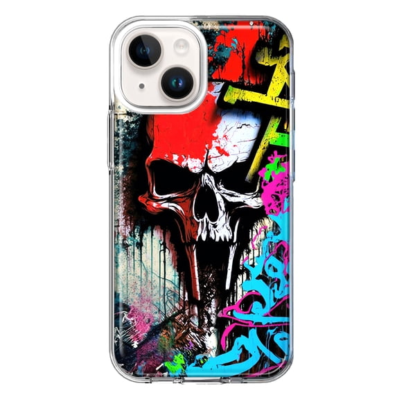 MUNDAZE Apple iPhone 14 Shockproof Clear Hybrid Protective Phone Case Skull Face Graffiti Painting Art Cover