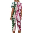 thumbnail image 3 of Mgmyaa Womens Christmas Print Pajamas Set V-Neck Short Sleeve Top Elastic Waist Cropped Pants 2 Piece Sleepwear Home Clothes, 3 of 5