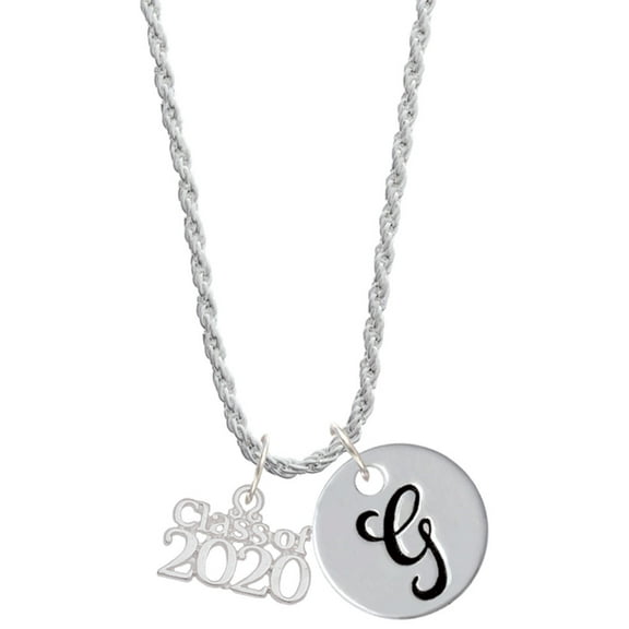 Delight Jewelry Silvertone Class of 2020 Silvertone Script Initial Disc - G - Charm Necklace, 20"+3"