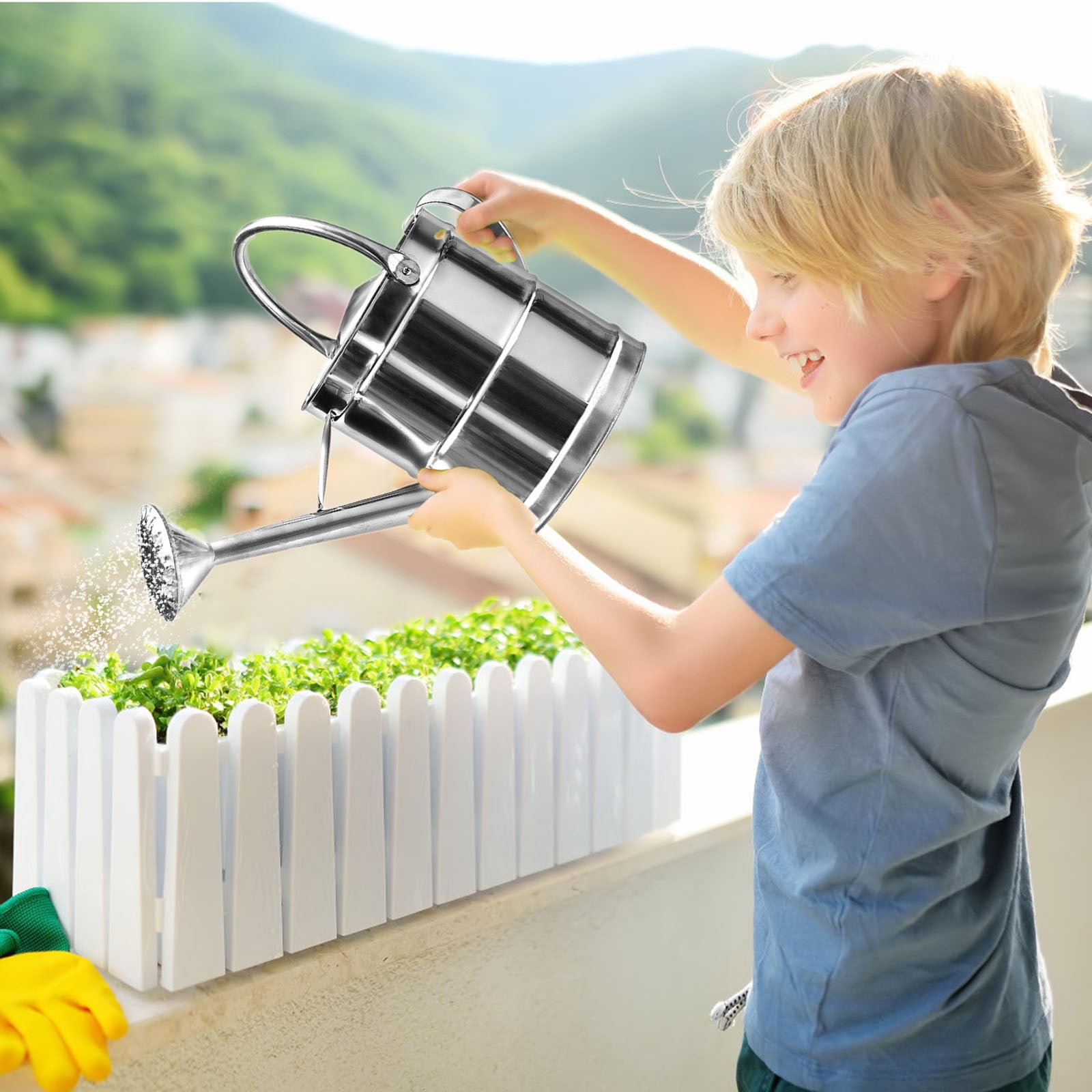 Gytml Watering Can For Plants, Stainless Steel Watering Cans With Removable Spout For Indoor Outdoor Gardening, Metal Water Can With Ergonomic Movable Handle Silver2-25X25X24cm
