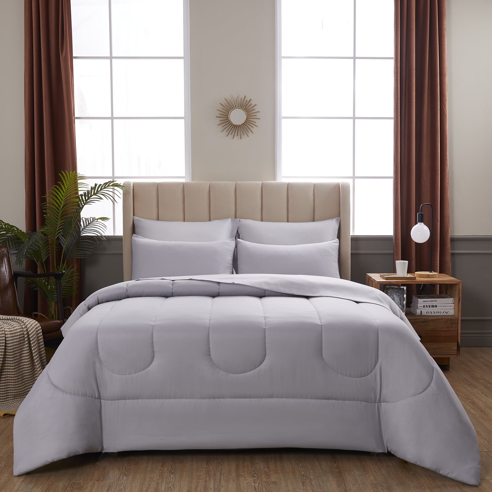 8 Piece Solid Bed-in-a-Bag Bedding Comforter Set with BONUS Sheets Black King 
