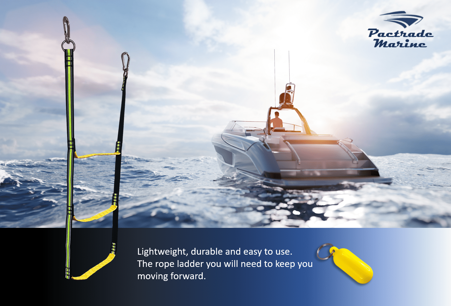 Pactrade Marine Emergency Rope Ladder Assist Boarding Foldable Inflatable Fishing Dinghy Boat Kayak Motorboat Canoeing Sailboat Yacht (3 Steps)